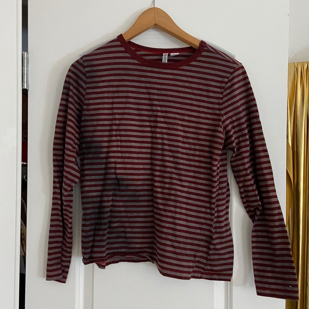 Grunge dyed dark red and burgundy striped shirt